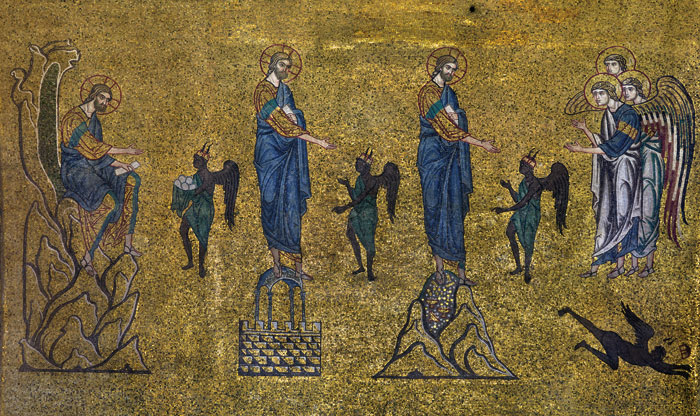 Le tentazioni di Gesù nel deserto, Mosaico, Venezia, Basilica di S. Marco, sec. XIII Le tentazioni di Gesù nel deserto, Mosaico, Venezia, Basilica di S. Marco, sec. XIII